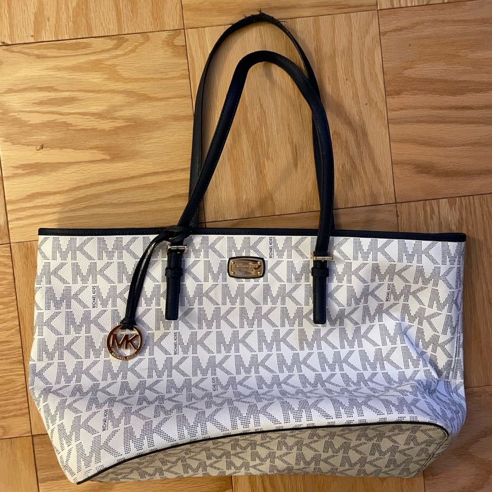 Michael Kors White and Blue Large Tote Bag